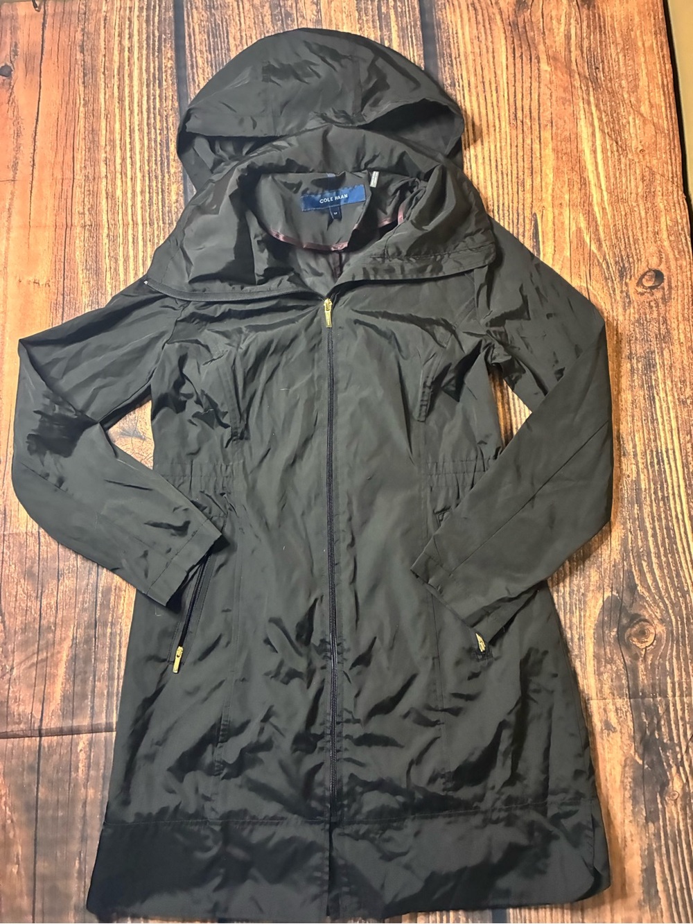 Cole Haan Black Hooded Lightweight Trench